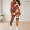 Women Plus Size Round Neck Long Sleeve Printed Top And Fitted Pants Two Piece Set