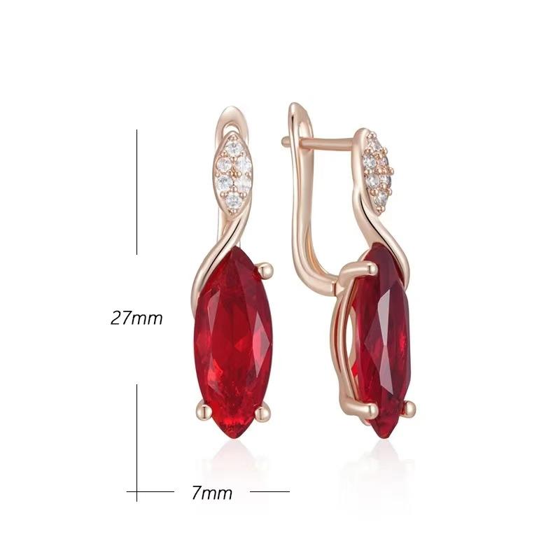Luxury Gold Color Marquise Red Zircon Twisted Drop Dangle Earrings for Women Party Gift