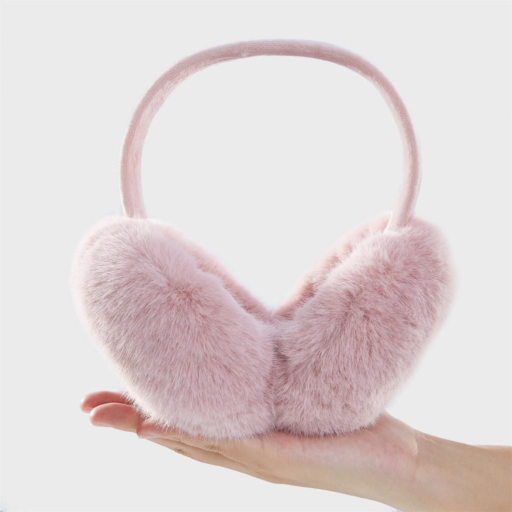 Foldable Pink Earmuffs Winter New Cute Plush Warm Windproof Ear Muffs Imitation Rabbit Fur Woman Girl Accessories