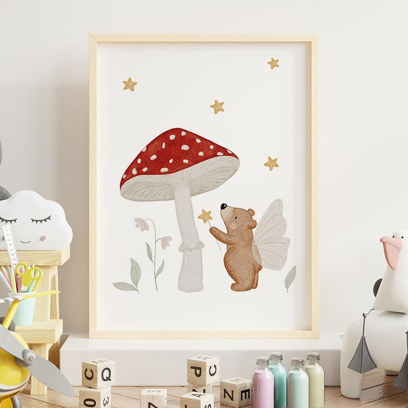Boho Cartoon Bear Hedgehog Mouse Balloon Leaf Posters Art Prints Canvas Painting Wall Picture For Baby Kids Room Home Decoration