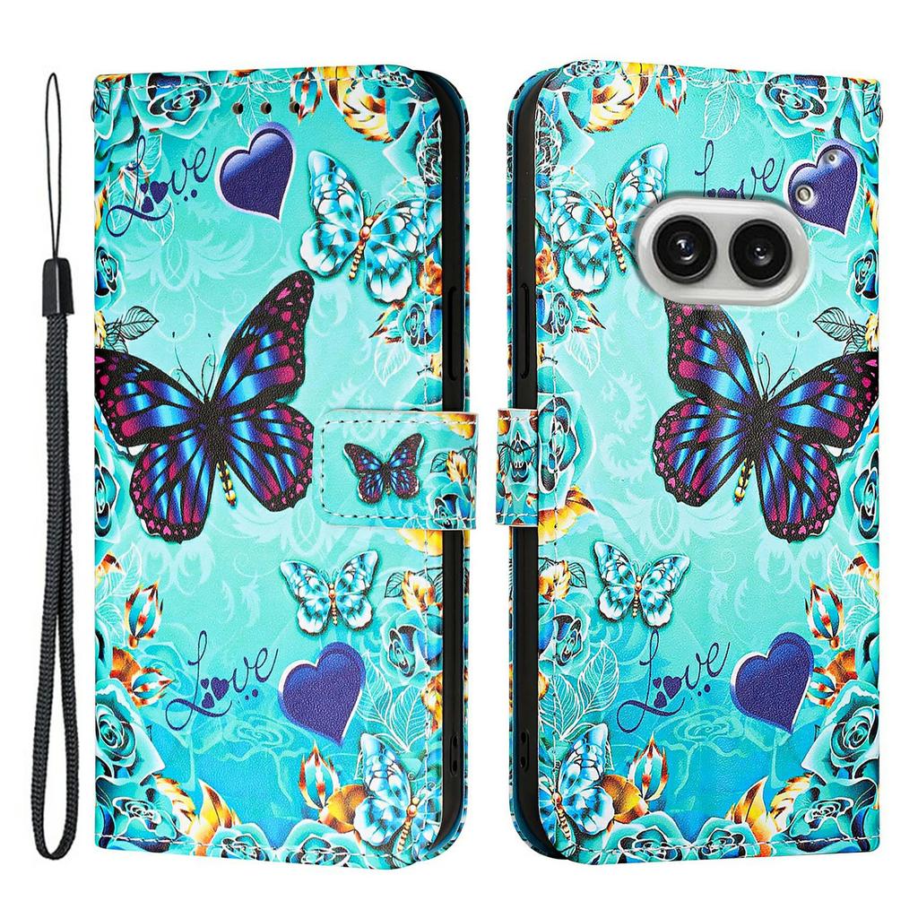 For Nothing Phone (2a) Plus/Phone (2a) Leather Case with Strap and Card Holder Pattern Printing Phone Stand Cover