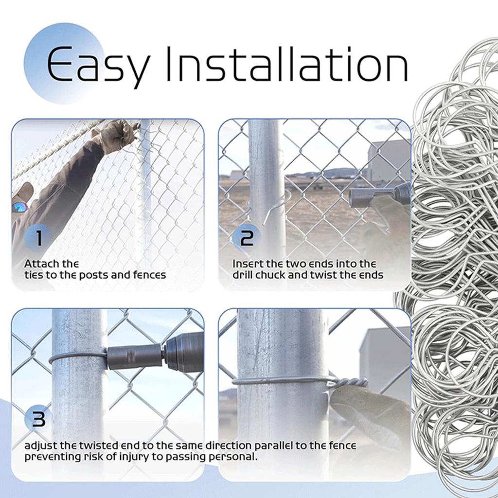 100Pieces Multipurpose 11 Gauge Metal Chain Link Fence Tie Twists Accessory for Sturdy Farm and Garden Daily Casual Use