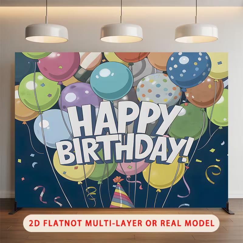 

2D Kids Cartoon Balloon Birthday Background Cloth, Navy Blue Photo Backdrop 47.2x31.5inch/120*80cm