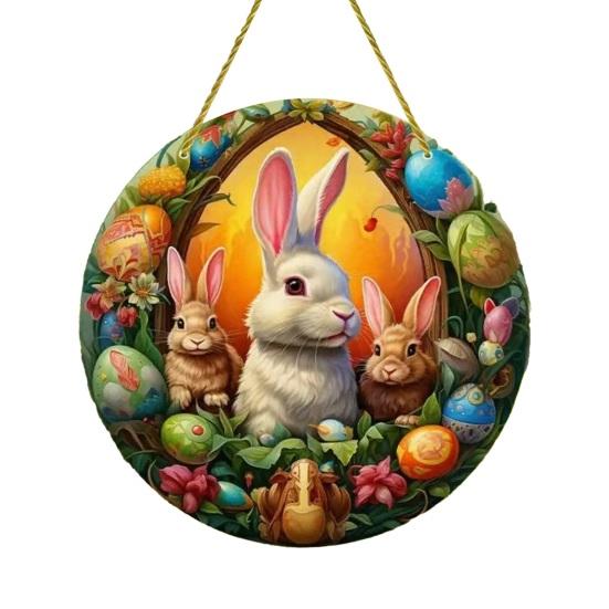 Easter Bunny Suncatcher 2D Acrylic Rabbit Eggs Window Hanging Ornament for Indoor Outdoor Home Garden Decor Housewarming Gifts for Women