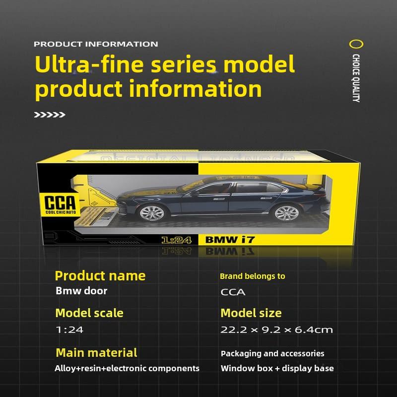 Trendy simulering 1:24 BMW I7 G70 Legering bilmodell med utstillingsboks samling Miniatyr bil Hjem Dekorative ornamenter Barneleker Bilgave til menn