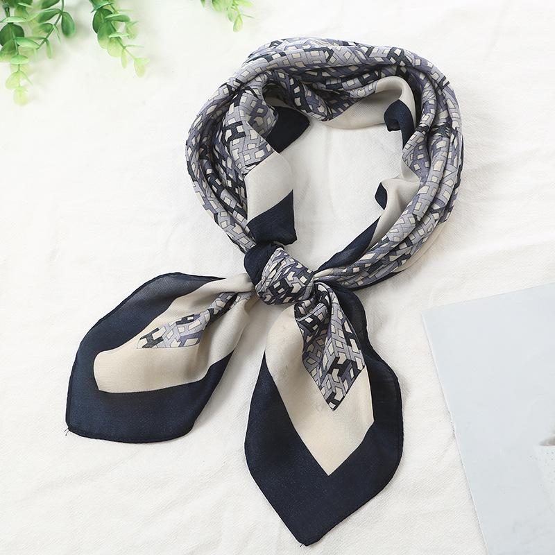 Striped Silk Scarf: 70x70cm Women's Square Scarf, Korean Versatile Style, Professional Summer Thin Decorative Scarf