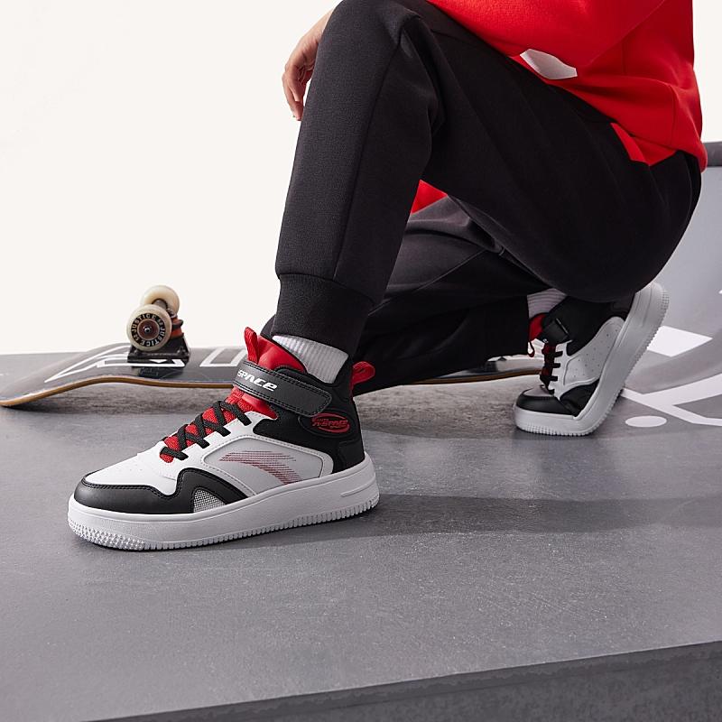 Anta Kids Non-Slip Wear-Resistant Mid-Top Kids Skate Shoes Kids sneaker White Black Red A312338034-2