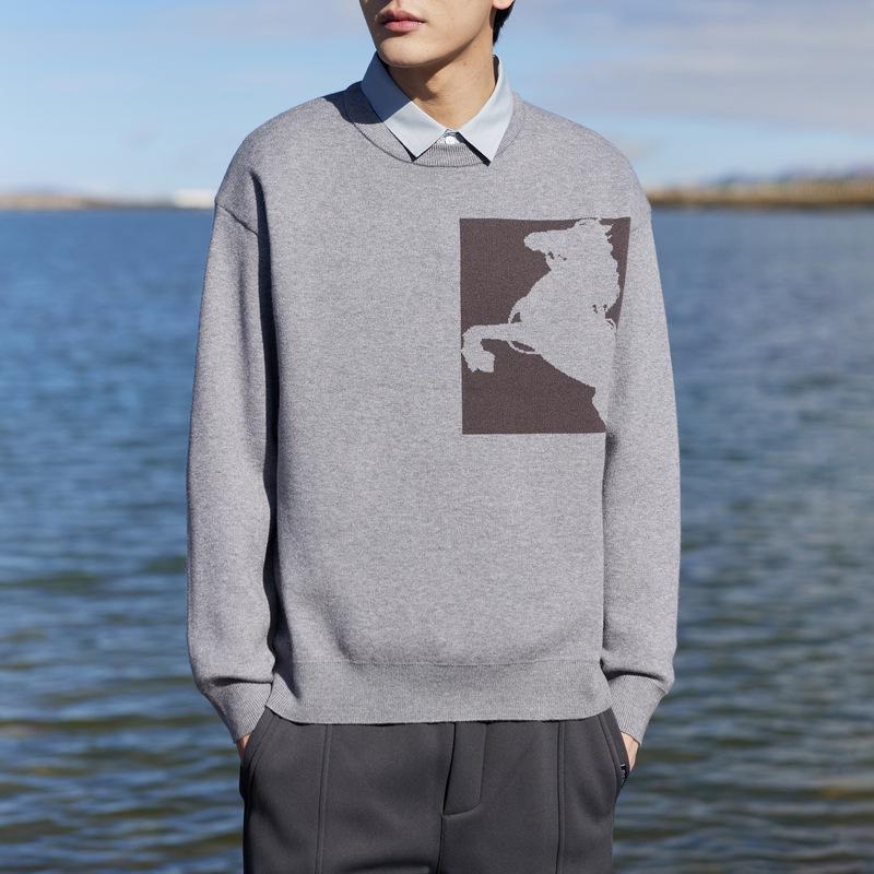 

Men s Grey Jacquard Knit Sweater with Shirt Collar - 2025 Autumn/Winter Style, Slightly Loose Fit 3XL світло-сірий колір