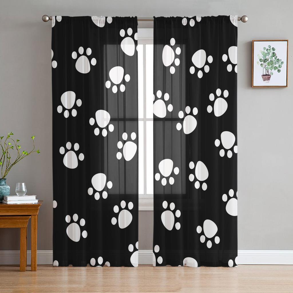 Cartoon Dog Footprints Bones Animals Sheer Curtains for Living Room Modern Voile Curtain Bedroom Tulle Curtains Window Drapes