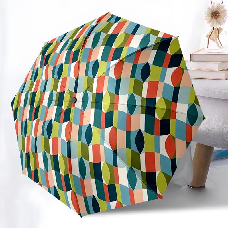 Geometric Gold Pattern Folding Umbrella Fashion Auto-Open 8 Iron Ribs Plastic Handle Foldable Sunshade Perfect Christmas Gifts