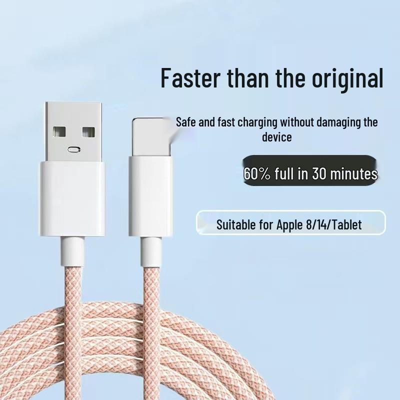 Apple 8/13/14 Fast Charging USB Cable - 27W PD, Colorful Braided Design.