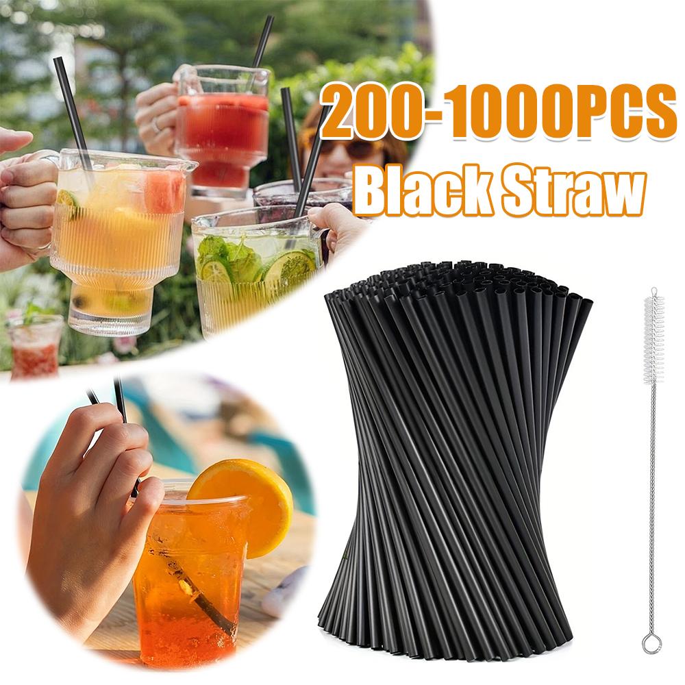 Black Drinking Straws Beverage Drink Tube with Straw Brush Flexible Plastic Straw Milkshake Straws Wedding Party Supplies