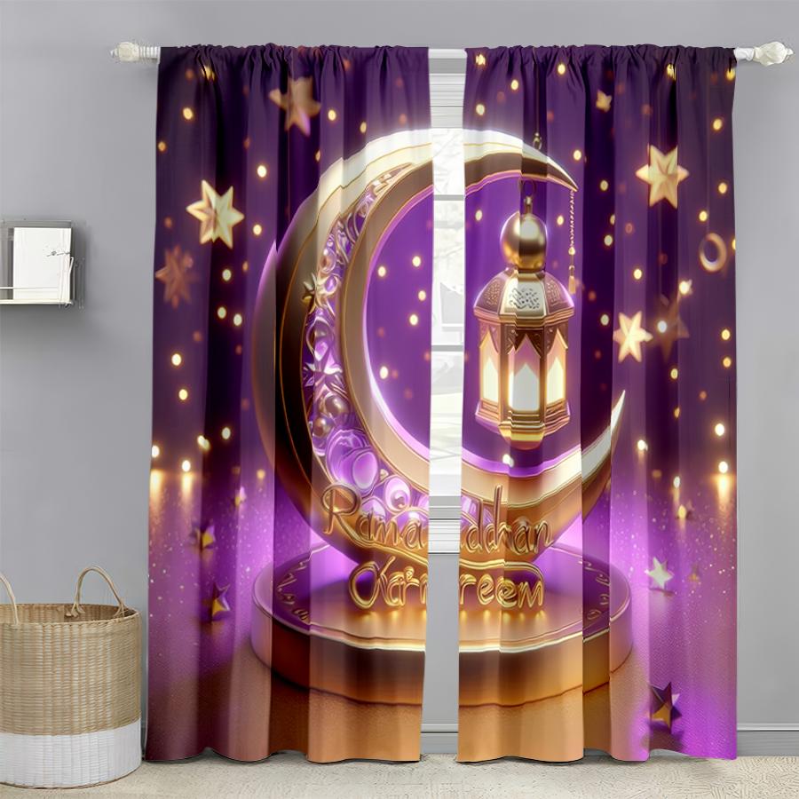 

2PCS Purple Gold Islamic Ramadan Curtains Sparkling Festival Wind Bedroom and Living Room Pull up Pocket Style 100*130 HOOK 1pcs
