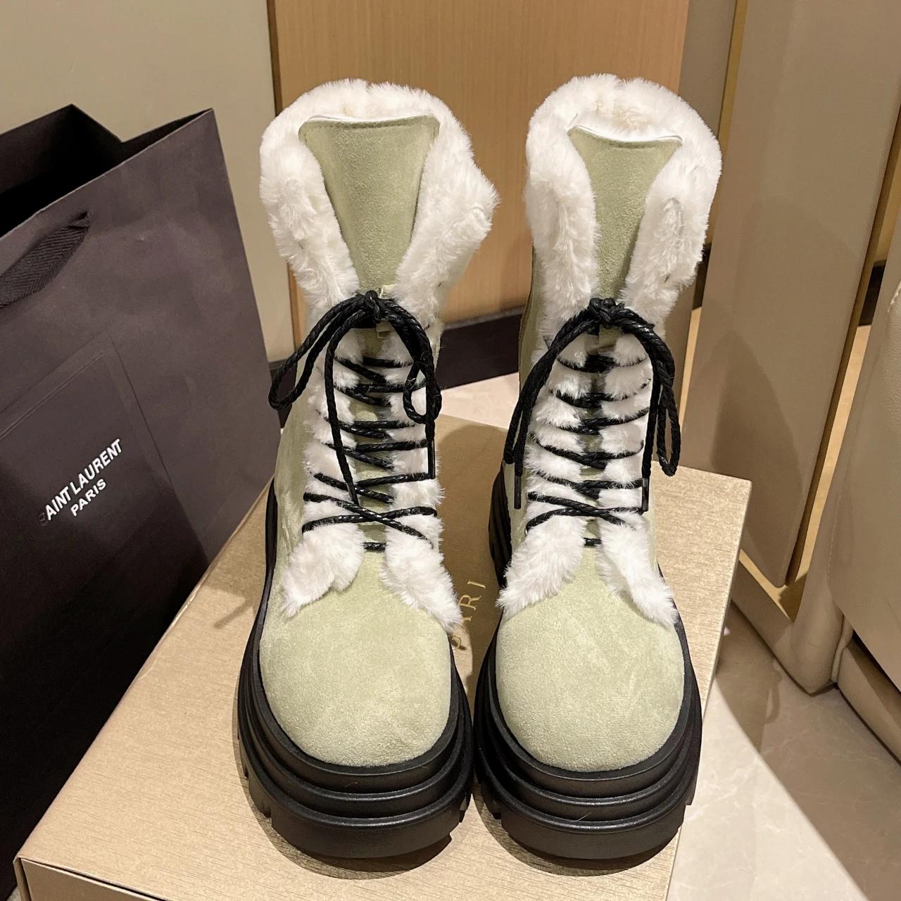 

Европейские и американские плюшевые сапоги средней длины 2024 года, новые зимние женские сапоги на толстой подошве и высоком каблуке Bota Matte Zapatos De Mujer 40 зелёный