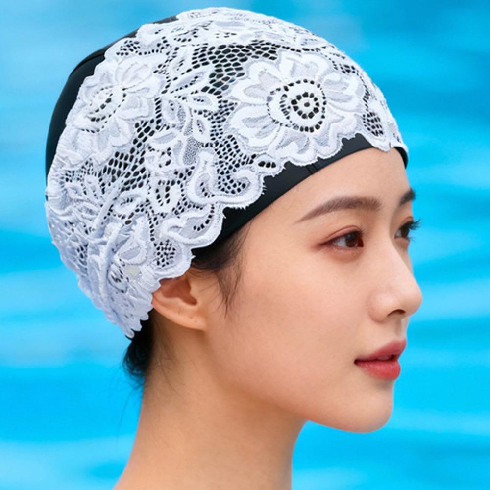 Lace Swimming Cap PU Ear Protect Cap Fashion look Waterproof Swim Hat Daily