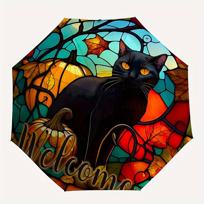 

1pc Pumpkin Cat Automatic Open/close, Heavy-Duty Iron Frame & 8-Rib structure, Compact Folding Umbrella for Women/Men, All-Season Travel, Halloween an