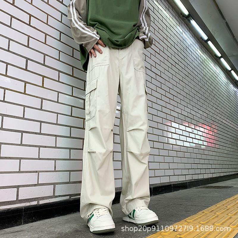 Early autumn thin paratrooper overalls men's autumn new loose straight boys casual multi-pocket pants