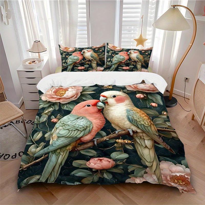 

3pcs Parrot Floral Bedding Cover Set, Fashion Classic Popular Print Bedding Set, Soft Comfortable, All Season Use, For Bedrooma0819103 135x200cm