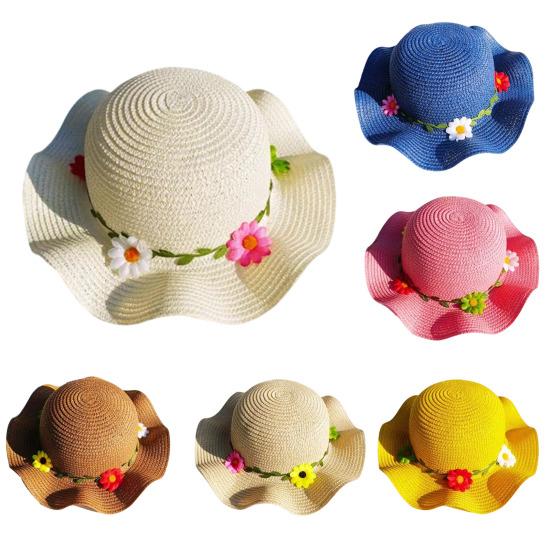 Children Sun Hat Wide Brim UV Protection Straw Hat with 3D