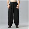 Flax Thai Fisherman Pants Loose Men Harem Trousers Solid Color Drawstring Wide Legs Martial Arts Trousers Casual Pirate Pants