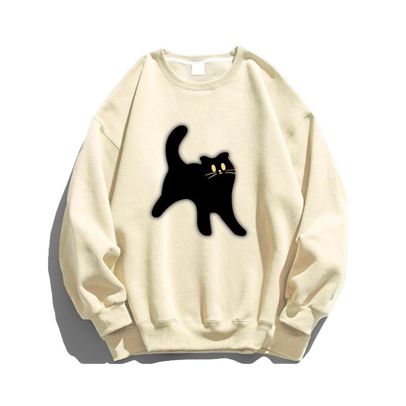 

Spring Autumn Vintage Women s Loose Casual Cat Printing Sweatshirt Fashion Simple All-match Pullover Top Female 5XL