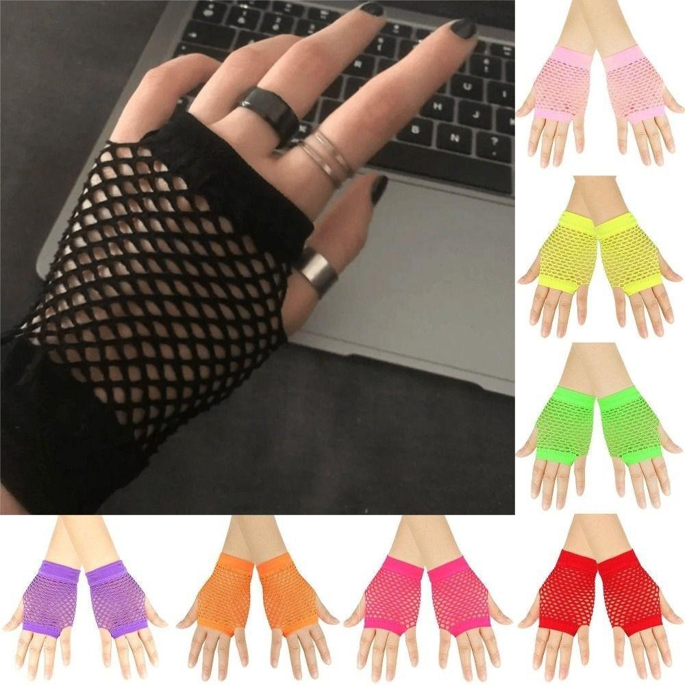 Sexy Fashion Web Design Short Fishnet Gloves Hollowed-out Elastic Punk Rock Gloves Fingerless Mesh Gloves Disguise Party