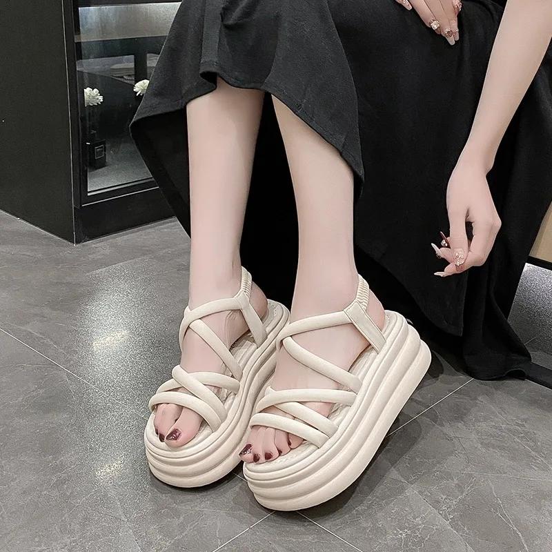 Fashion 7.5CM 2024 Cross Strap Wedge Heel Sandals Woman Summer Chunky Platform Slingbacks Women Slippers Thick Bottom Slides Flip Flops