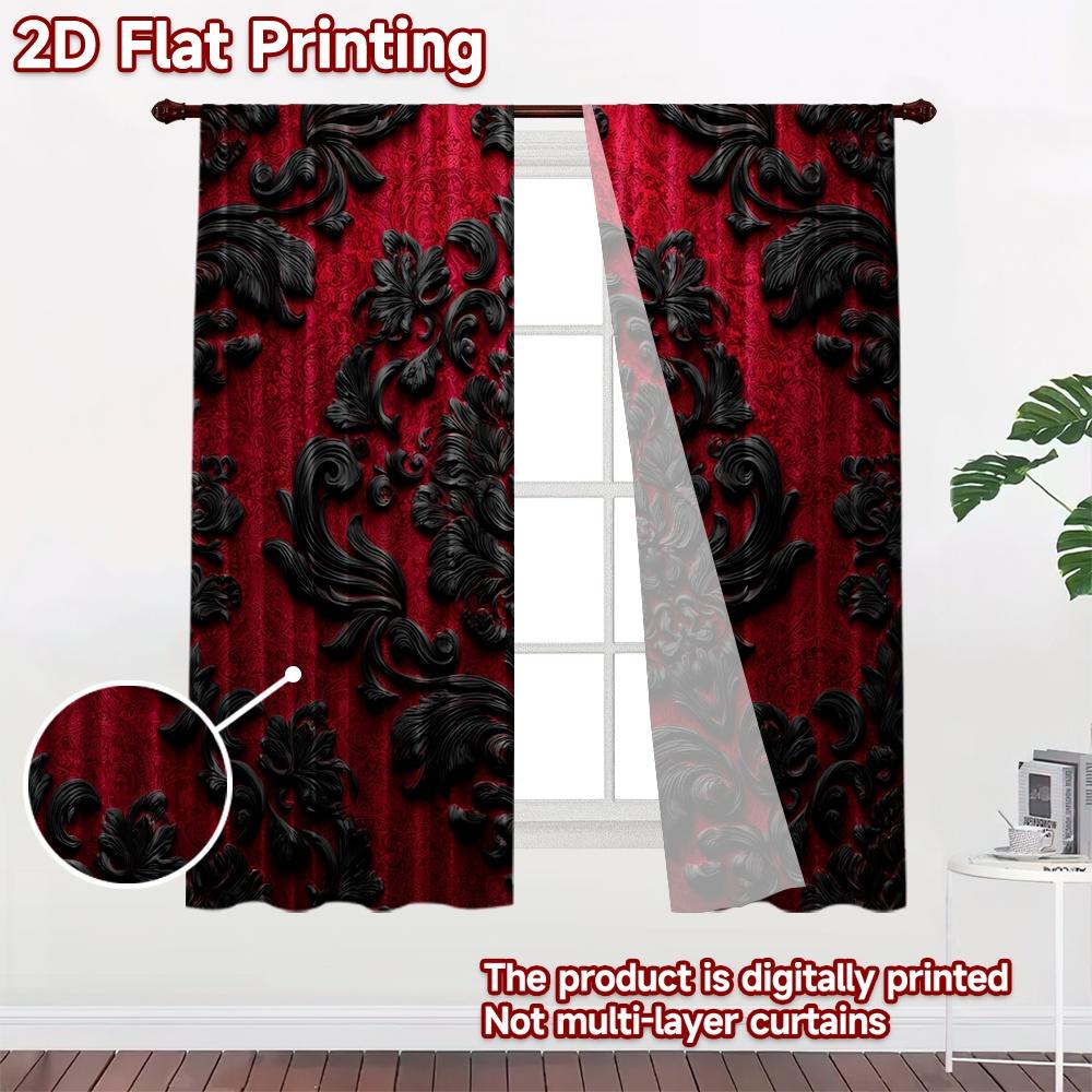 2D Flat Printing 2pcs Curtain Drapes Gothic Red Floral Design Digital Printed Polyester Drapes All Season Party & Holiday Decor