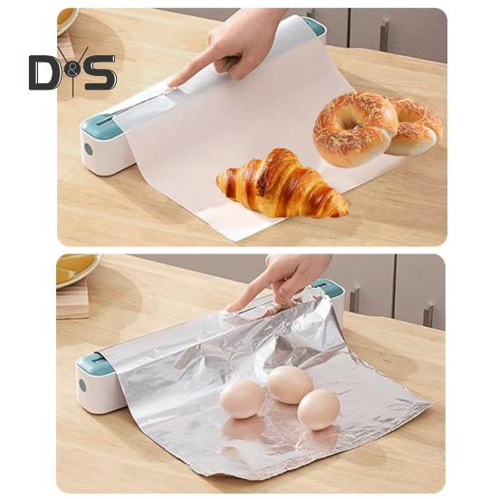 Frischhaltefolienspender mit Schiebeschneider, 2-in-1-Halter für Frischhaltefolie aus Alufolie für die Küche, innovativer Frischhaltefolienschneider und -spender für das Restaurant zu Hause