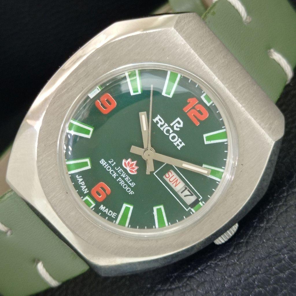 

VINTAGE RICOH R31 AUTOMATIC JAPAN MENS GREEN COLOR DIAL WATCH a707911-1
