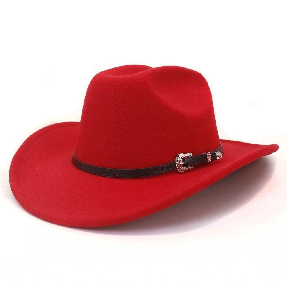Classic Western Cowboy Hat Metal Buckle Strap Cowboy Hat Vintage Felt Cowboy Hat Daily Matching