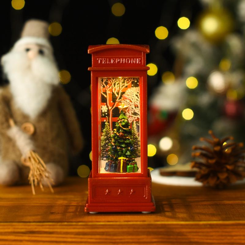 Light-Up Water-Filled Christmas Lantern Tabletop Ornament with Santa Claus in a Telephone Booth