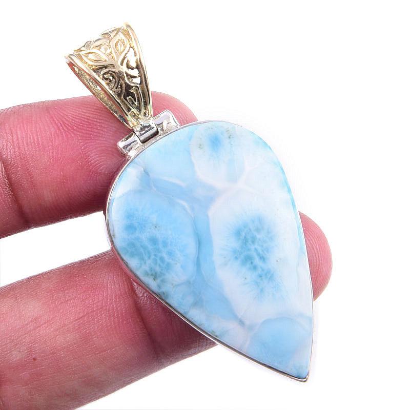 

Подвеска из стерлингового серебра 925 пробы с драгоценным камнем Natural Republic Larimar 2 дюйма T2r18