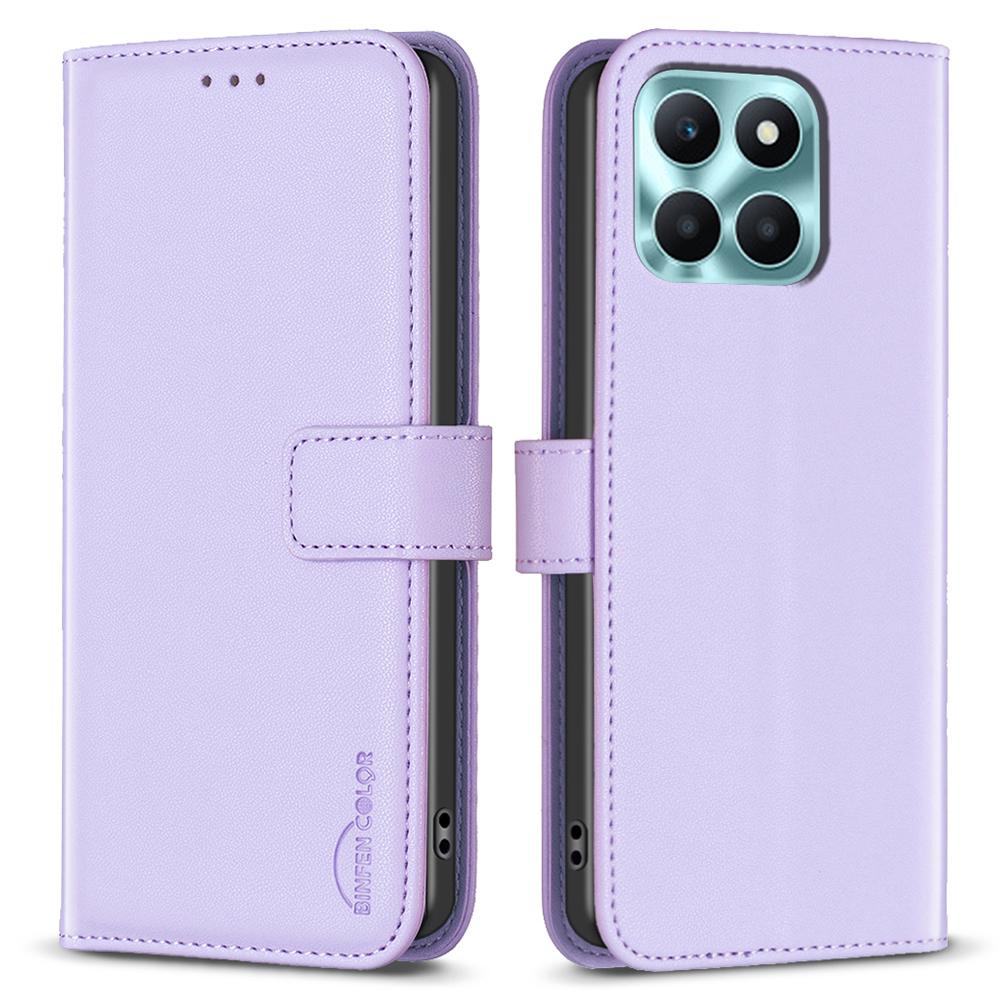 

BINFEN COLOR BF17 For Honor X6a 4G Case Leather Stand Wallet Anti-drop Phone Cover Purple
