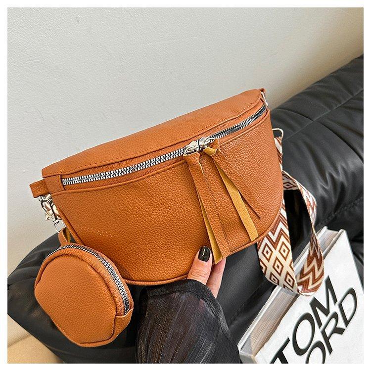 2026Casual Solid Color Commuter Bag Simple Western Style Street Style Fashi Crossbody Chest Bag Travel Waist Bag Two-piece Set