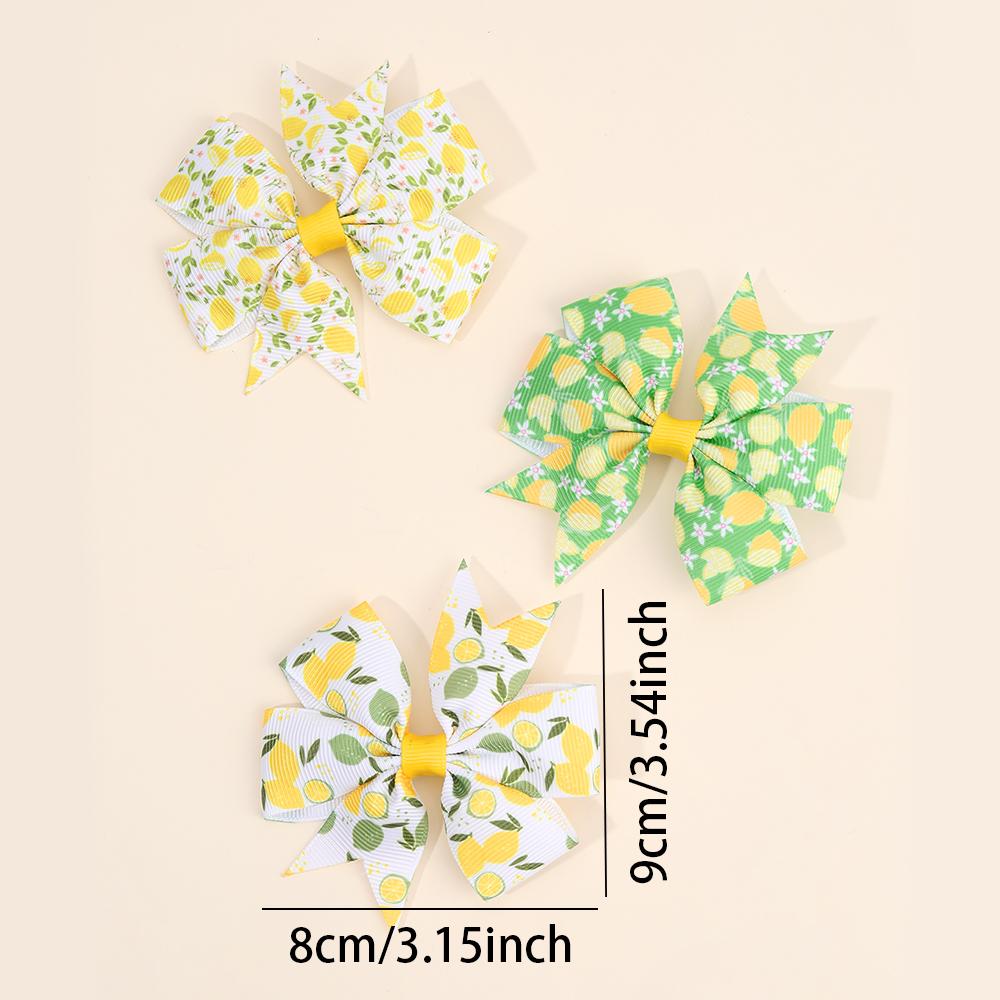 6Pcs Lemon Print Bow Hair Clips Cute Fruit Pattern Hair Accessories Sweet Ribbon Bownot Barrette For Girls Children Headwear