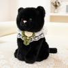 Delicate Cute Simulation Black Kitten Plush Toys Fluffy Sitting Pose Ribbon Bow Cat Doll Lovely Desktop Pets Pretty Girls Gift