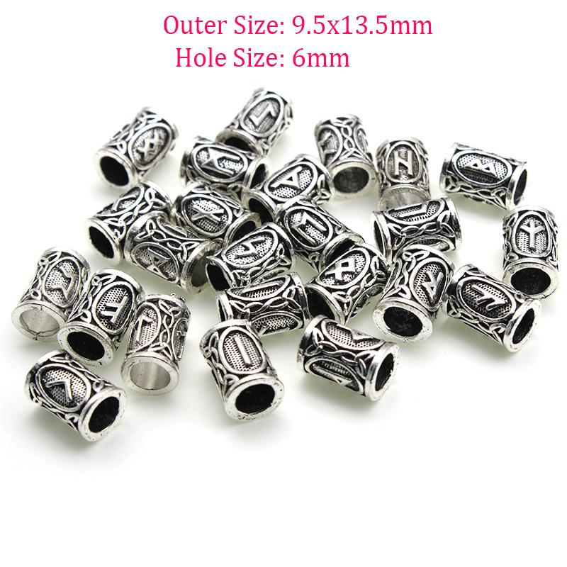 24pcs/Set Viking Rune Metal Spacer Beads Fit Beards or Hair Rune Vintage Big Hole Bead DIY Pendants Jewelry Making Accessories