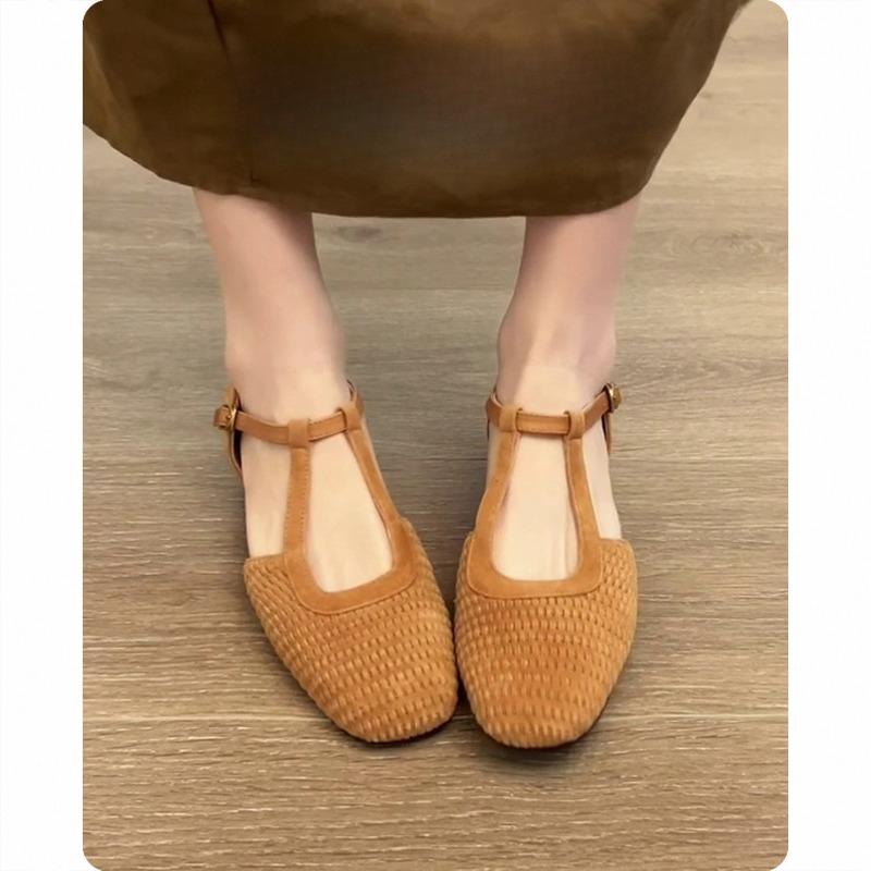 Retro Shoes Woven Sandals Women's Thick-heeled Flip-top Single Shoes