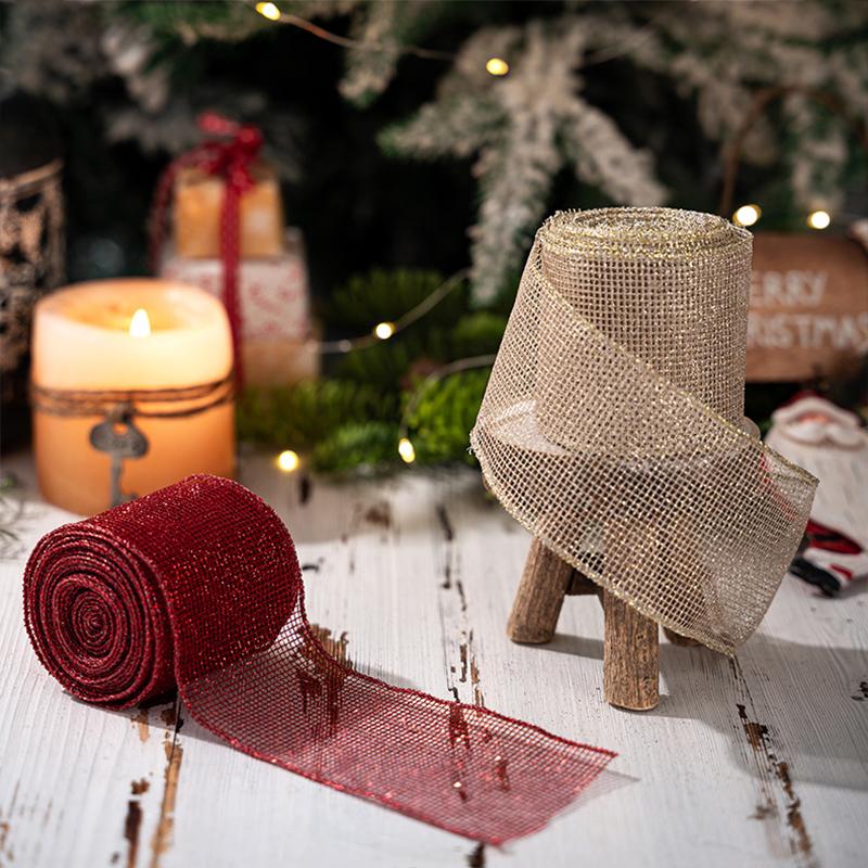5M Weihnachts-Bastelband Leinen-Webband Rotes Netz Satinband Feiertags-Schleifenband
