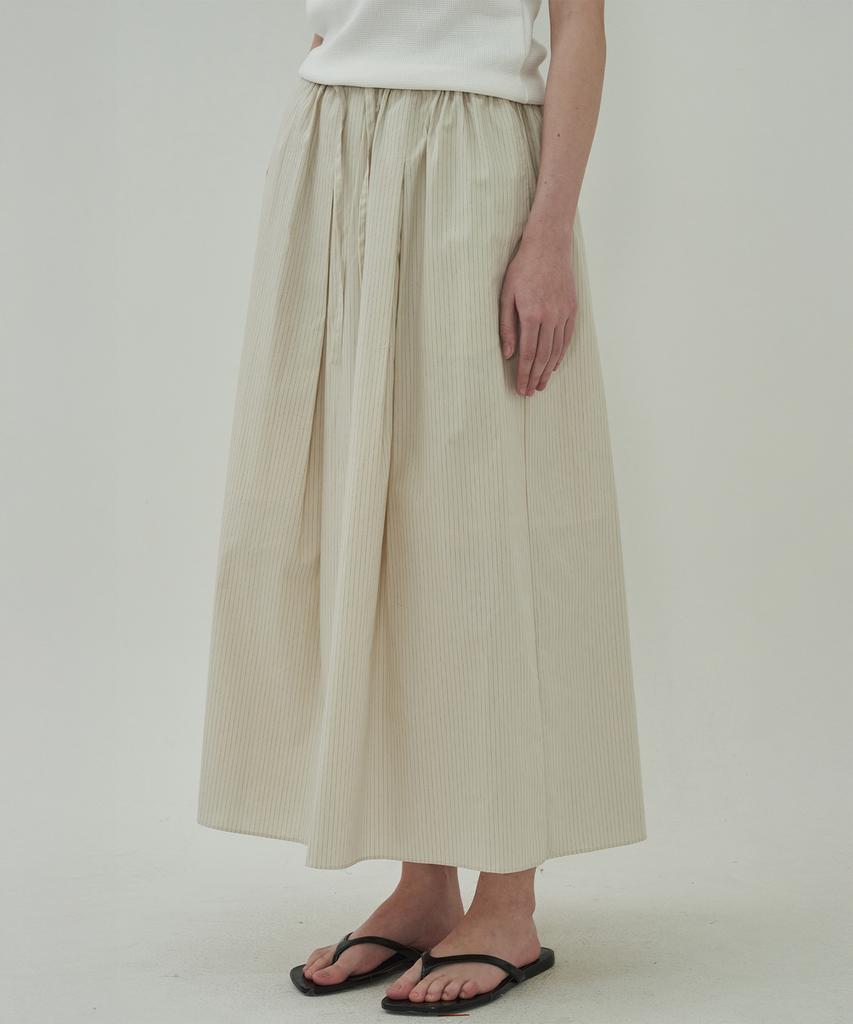 Mot Flare Cotton Long Skirt - Stripe Cream