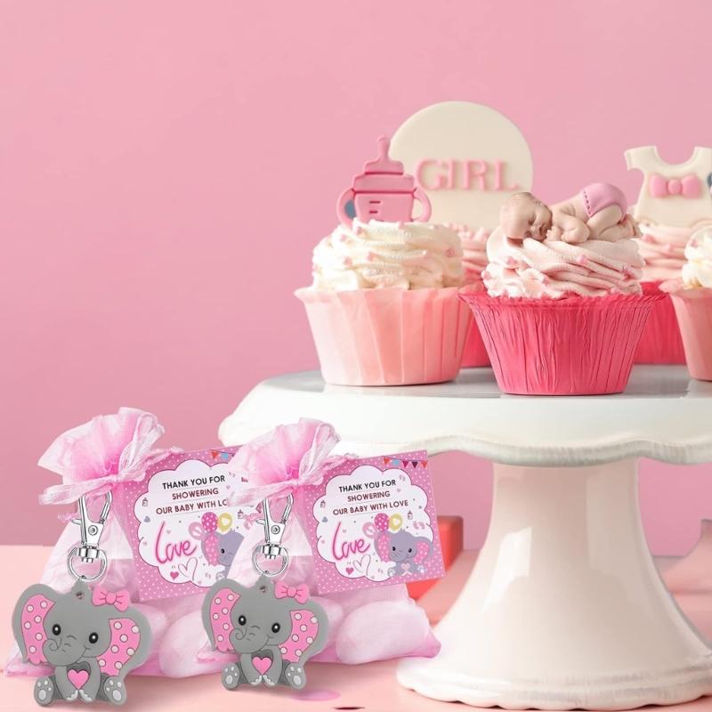 30Pcs Baby Shower Party Theme Keyring Elephant Shape Keychain Set Accessory