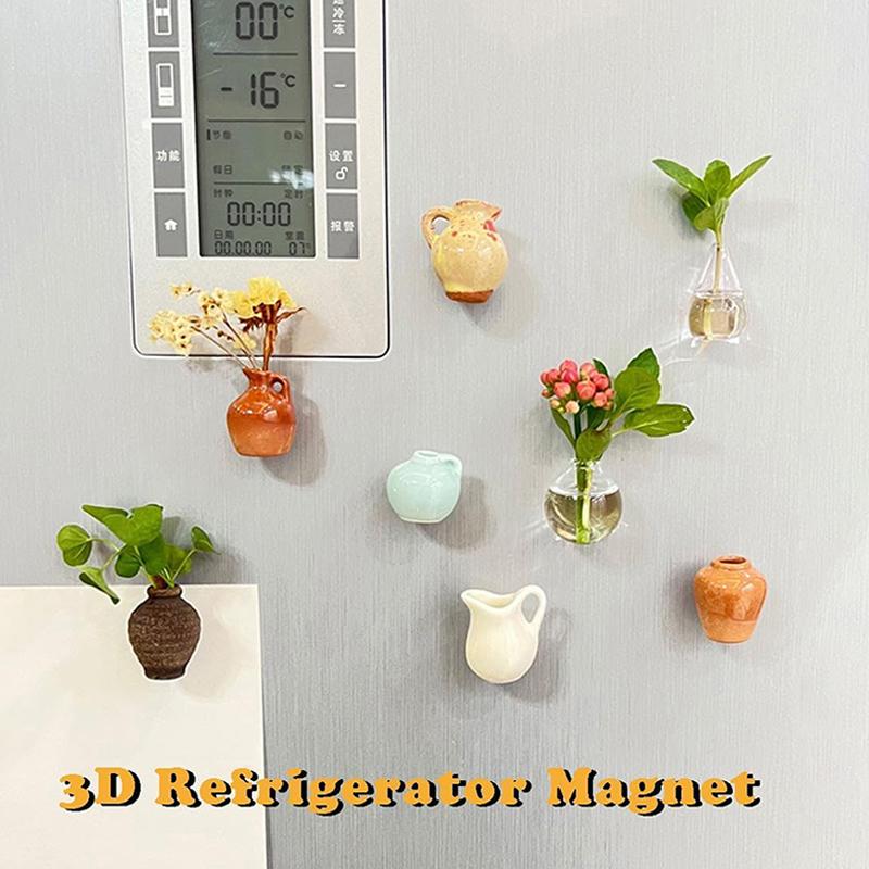 8Pcs Set Mini Ceramic Vase Design Magnet Refrigerator Magnet Diy Fridge Magnet For Flower For Flower Refrigerator Decorations