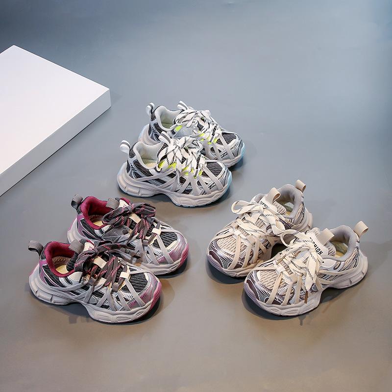 2025 Spring and Autumn New Mesh Breathable Baby Girl Dad Shoes Fashionable Versatile Boys Running Shoes Soft Sole Non-slip