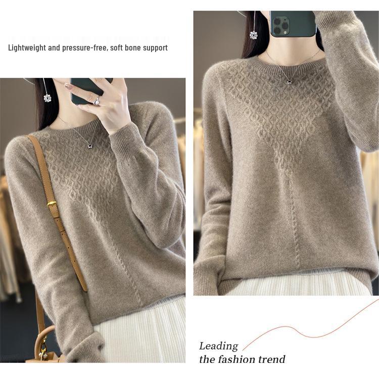 Women's Cashmere Hollow-Out Round Neck Knitted Wool Pullover Sweater