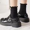 Ruffle Socks for Women 5pair /Lot Mid Crew Middles Tube Ankle High Breathable Black White Female Spring Autumn Sock