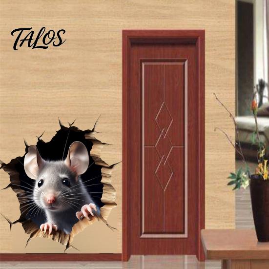 Decorative Sticker for Bathroom Glass Grey Mouse Peeking Wall Decal, 3D Hole Effect Sticker, Removable Creative Decoration Living Room PVC Art Bedroom
