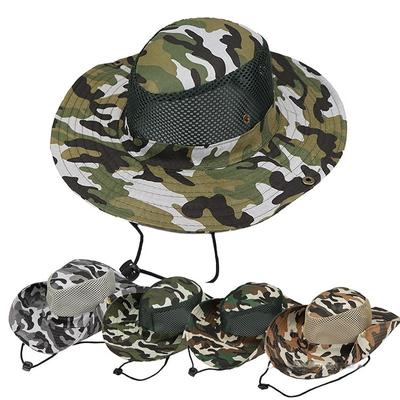 Camouflage Outdoor Large Eaves Sun Hat Mesh Bucket  Hat Fishing Hat Climbing Cap Breathable Light Uv Protection Hat