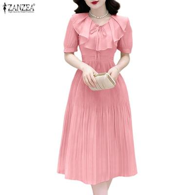 Women Casual Ruffles Round Neck Loose Summer Short Sleeve Dress
