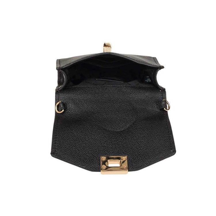 Michael Kors Cassie Solid Color Gold Buckle Flap Pebbled Leather Messenger Bag Women bags Black 35H8GT6C5L-BLACK